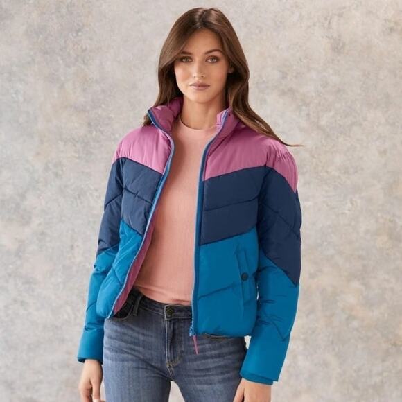 Sundance Puffer Jacket Retro Colorful Full Zip Pockets Women's Sz S - Picture 1 of 11